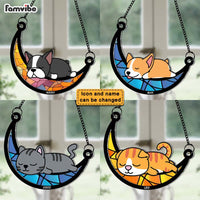 Personalized For Dad Pet Lovers Crossing The Rainbow Bridge Leaving Imprints On Our Hearts Acrylic Suncatcher Ornament 33608 thumb 1