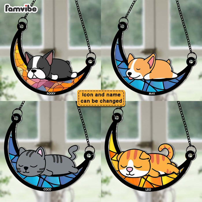 Personalized For Dad Pet Lovers Crossing The Rainbow Bridge Leaving Imprints On Our Hearts Acrylic Suncatcher Ornament 33608 1