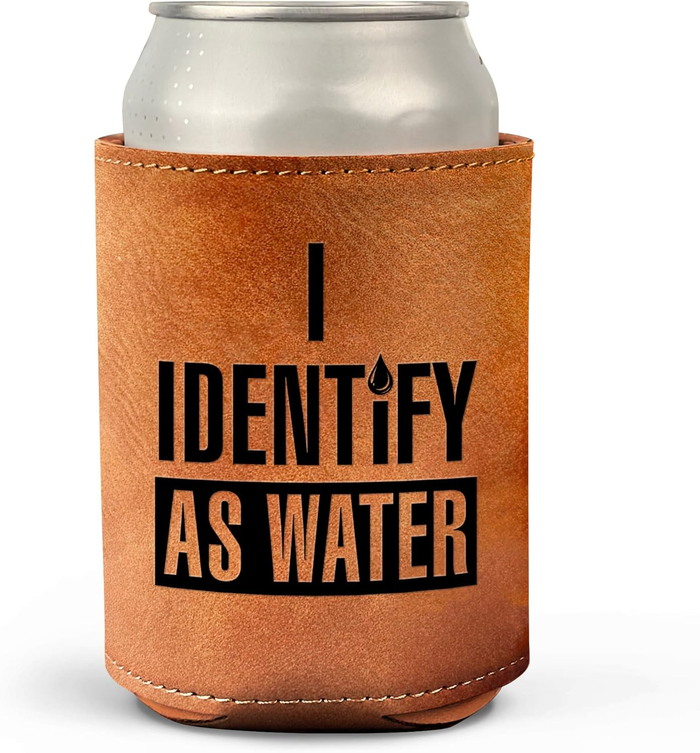 I Identify As Water Koozie Leather Can Cooler 12Oz 1