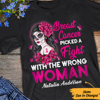 Personalized Pick A Fight  Skull Girl Breast Cancer T Shirt AG252 73O57 thumb 1