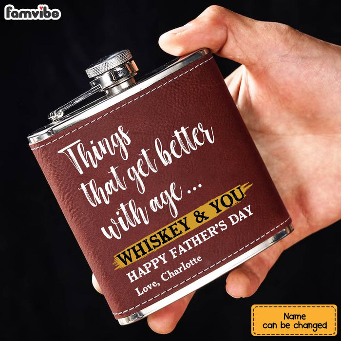 Personalized Gift For Grandpa Things Are Better With Age Leather Hip Flask 32272 1