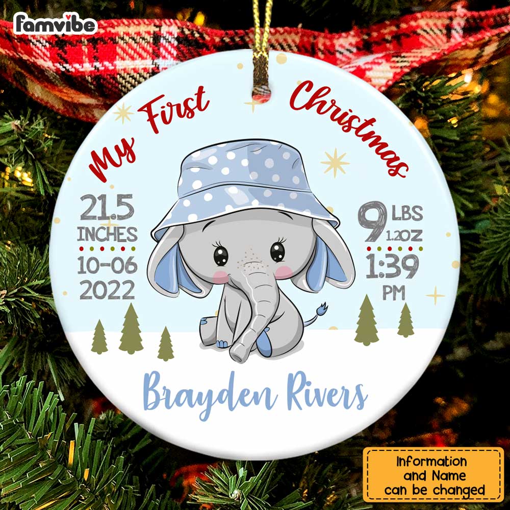 Personalized Elephant Baby First Christmas  Ornament OB71 26O58