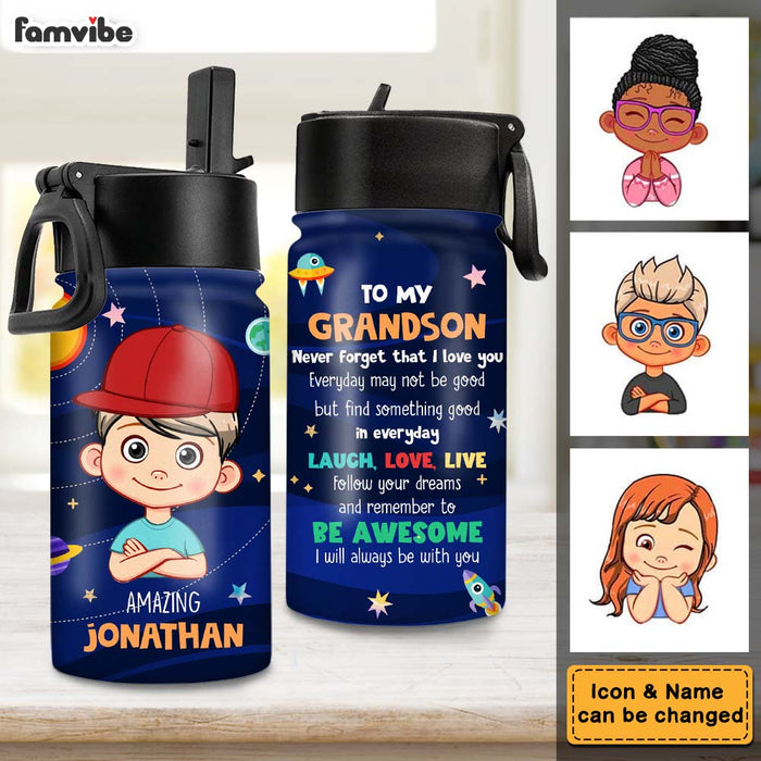 Personalized Gift For Amazing Grandson Outer Space- Kid Water Bottle K -  Famvibe