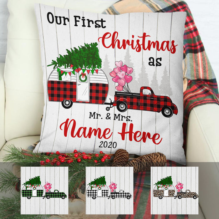Personalized Red Truck Camper First Christmas Couple  Pillow SB252 95O58 (Insert Included) 1