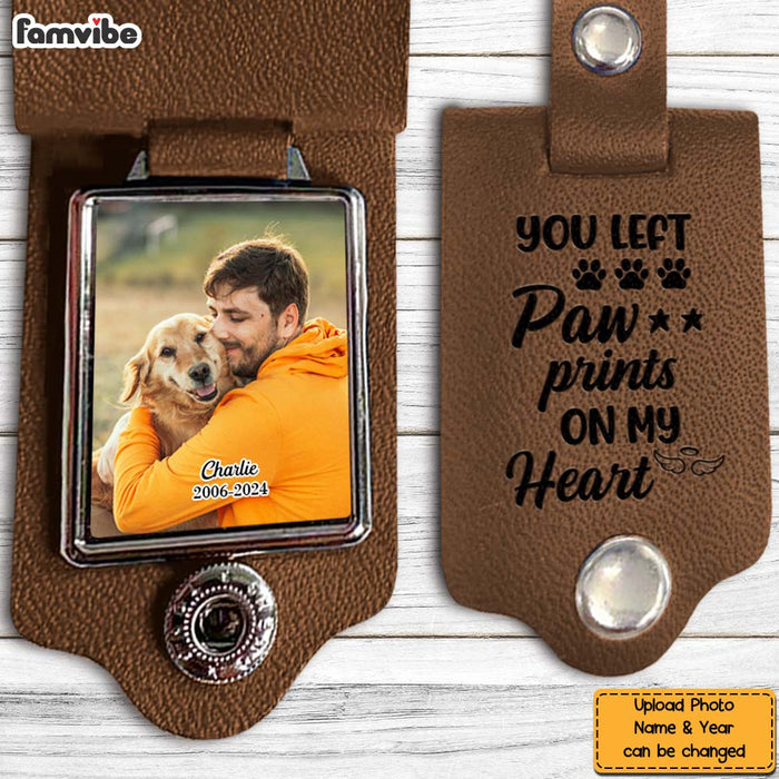 Personalized Gift For Dog Lovers You Left Paw Prints On My Heart Leather Photo Keychain 31530 1