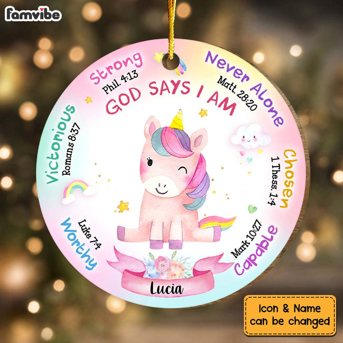 Personalized Inspirational Gift For Granddaughter Unicorn God Says Circle Ornament 30149 1