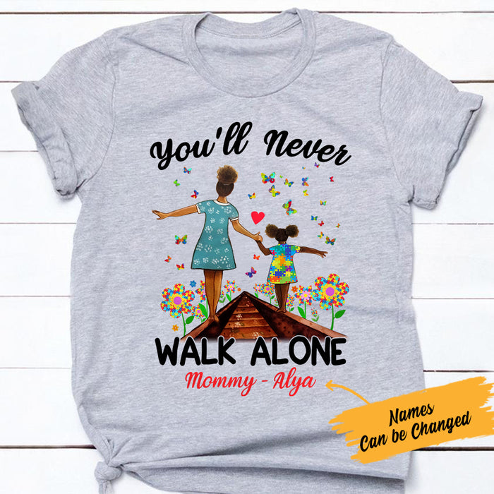 Personalized Autism BWA Never Walk Alone T Shirt AG41 30O57 1