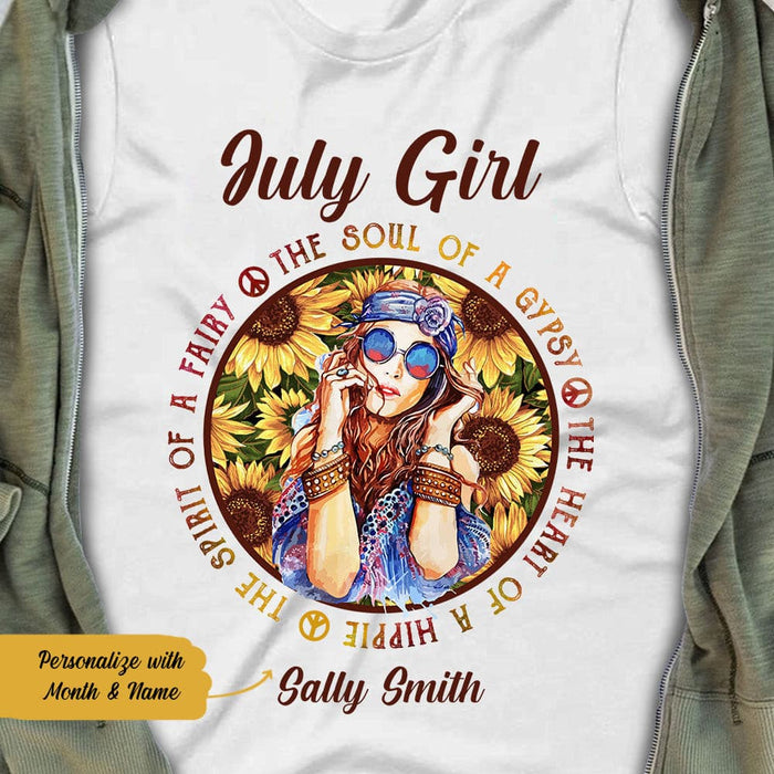 Personalized Hippie July Girl  White T Shirt JN181 30O58 1