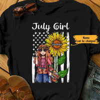 Personalized Hippie Girl And Sunflower America Flag T Shirt JN191 30O65 thumb 1