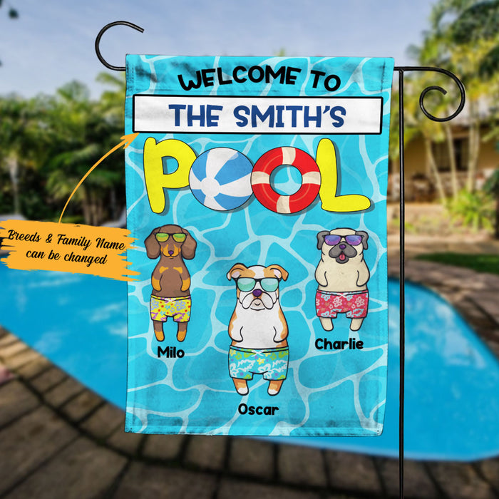 Personalized Welcome To Our Pool Dogs Garden Flag JL71 65O58 1