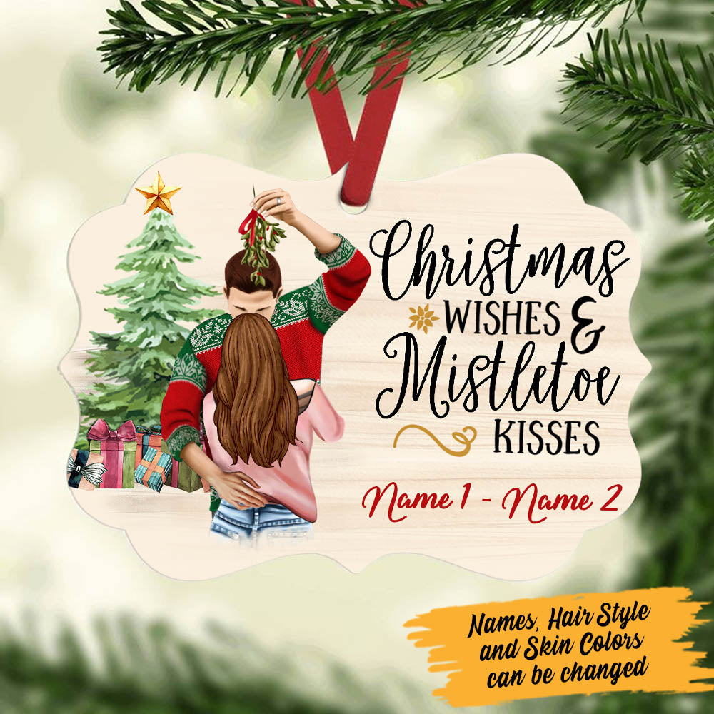 Personalized Christmas Wishes Mistletoe Kisses Couple MDF Benelux Ornament NB95 85O60