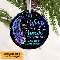 Personalized Memorial Mom Dad Feather Galaxy Circle Ornament NB145 85O47 thumb 1