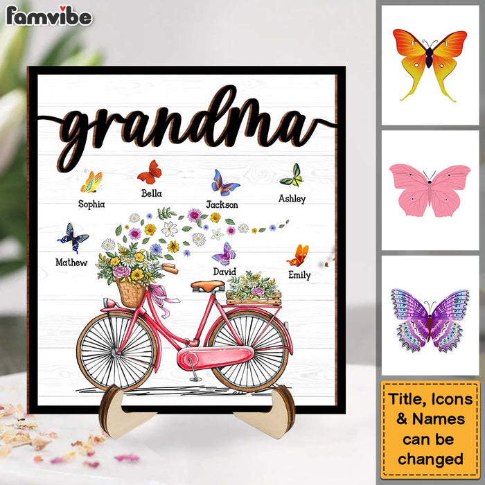 Personalized Gift For Nana Grandma Bicycle With Flowers 2 Layered Wooden Plaque 31546 1