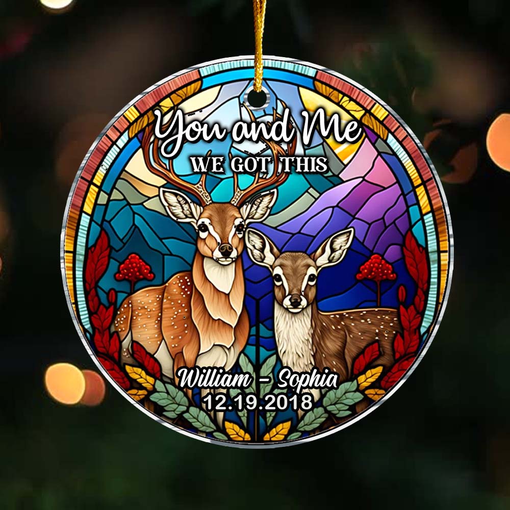 Personalized Gift For Couple Stained Glass Buck And Doe Circle Ornament 30054 Primary Mockup