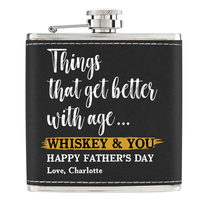 Personalized Gift For Grandpa Things Are Better With Age Leather Hip Flask 32272 1
