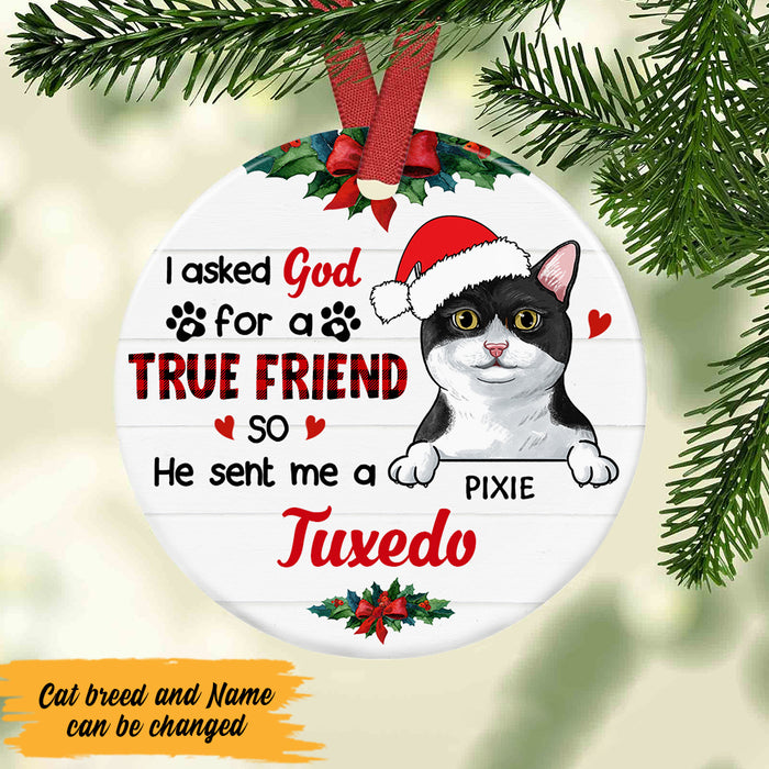 Personalized I Asked God Cat Christmas  Circle Ornament NB95 30O47 1