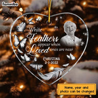 Personalized Memo White Feathers Appear Photo Heart Ornament NB164 32O74 thumb 1