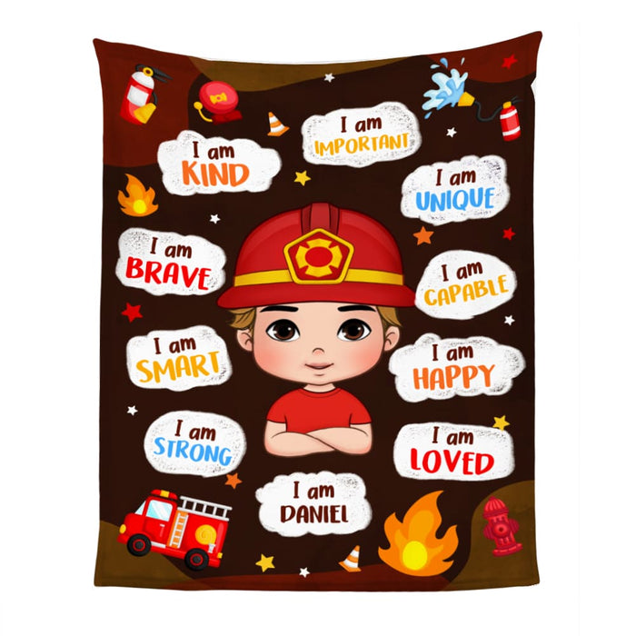 Personalized Inspiring Gift For Grandson I Am Kind Firefighter Kid Blanket 31256 1