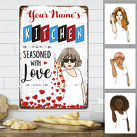 Personalized Kitchen Seasoned With Love Metal Sign JL121 30O57 thumb 1