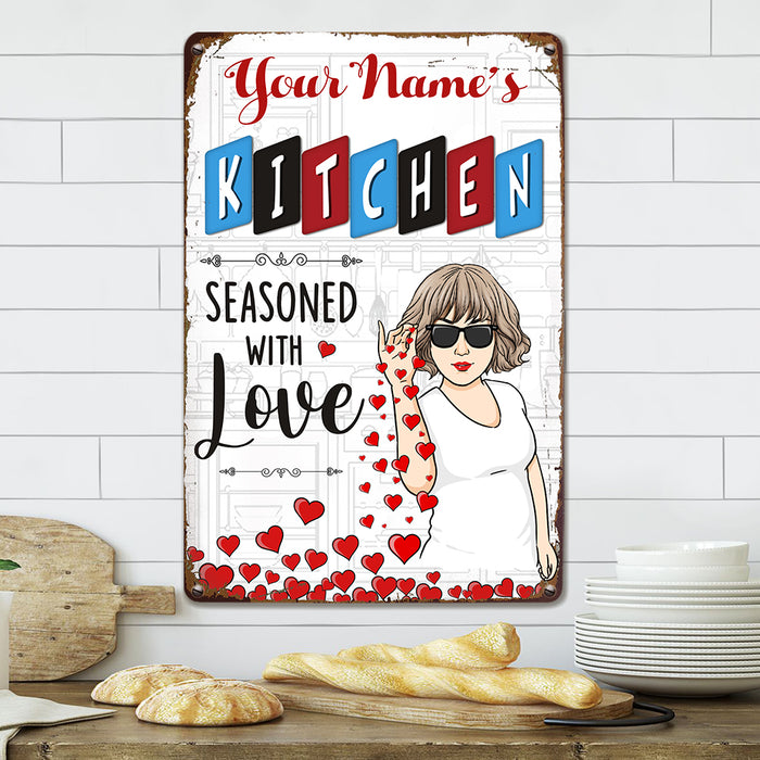 Personalized Kitchen Seasoned With Love Metal Sign JL121 30O57 1