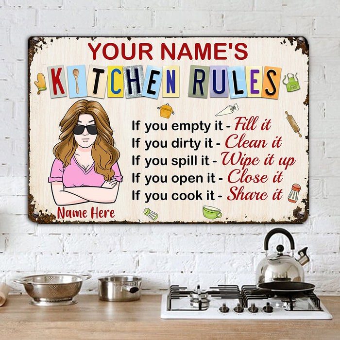 Personalized Kitchen Rules Metal Sign JL1210 30O34 1