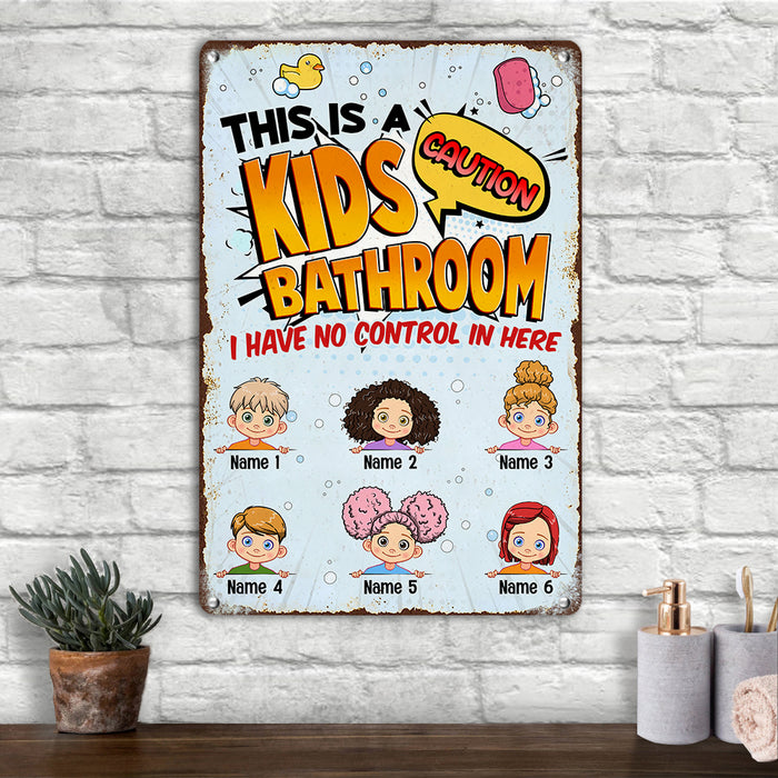 Personalized Kids Bathroom Caution Metal Sign JL141 95O36 1