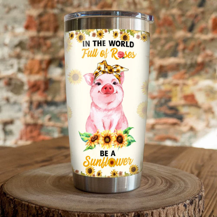 Personalized Pig With Sunflower Steel Tumbler JN184 73O47 1