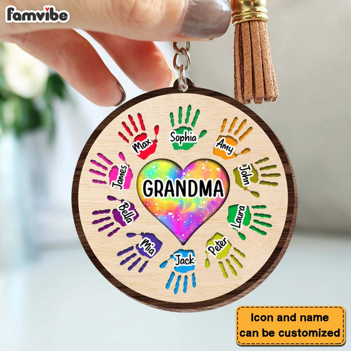 Personalized Grandma Heart Colorful Hands Wood Keychain 22707 1