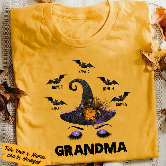Personalized Grandma Halloween Witch Face T Shirt JL301 24O36 1