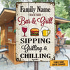 Personalized Family Backyard Sipping Grilling Chilling Metal Sign AG62 30O58 1
