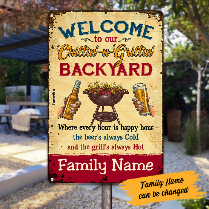 Personalized Family Backyard Chillin & Grillin Metal Sign AG61 95O53 1