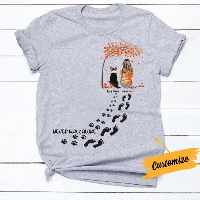 Personalized Dog Mom Never Walk Alone Fall T Shirt AG72 95O34 1