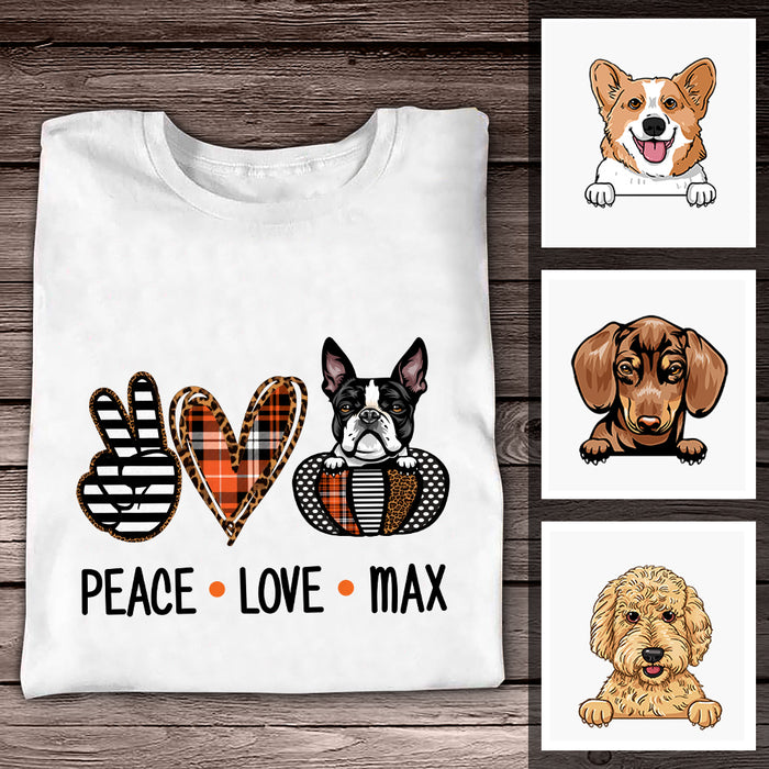 Personalized Fall Halloween Peace Love Dog T Shirt AG107 24O36 1