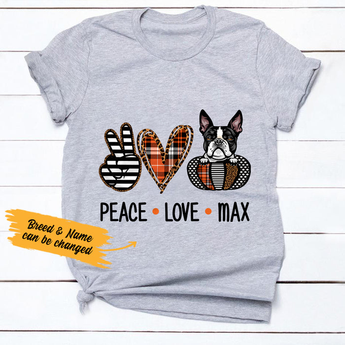 Personalized Fall Halloween Peace Love Dog T Shirt AG107 24O36 1