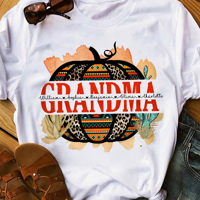 Personalized Fall Halloween Grandma Pumpkin T Shirt AG171 24O36 1