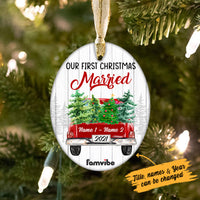Personalized Couple First Christmas Red Truck Oval Ornament AG182 81O53 thumb 1