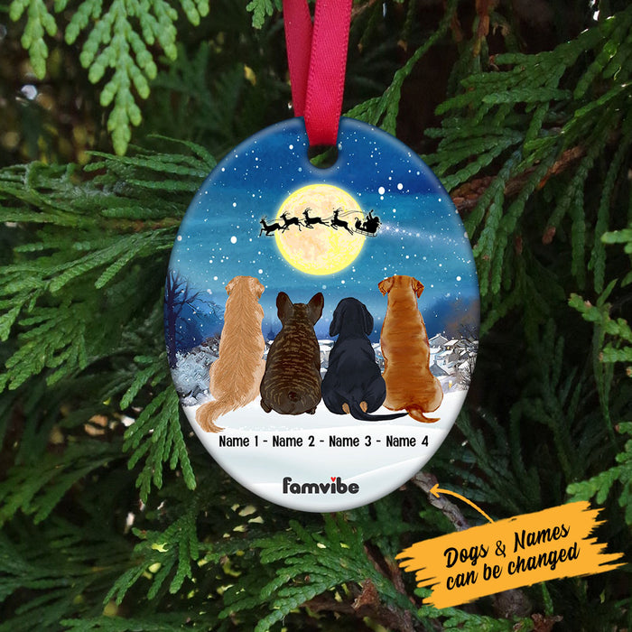 Personalized Dog Christmas Watching Santa Oval Ornament AG183 81O53 1