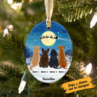 Personalized Dog Christmas Watching Santa Oval Ornament AG183 81O53 thumb 1