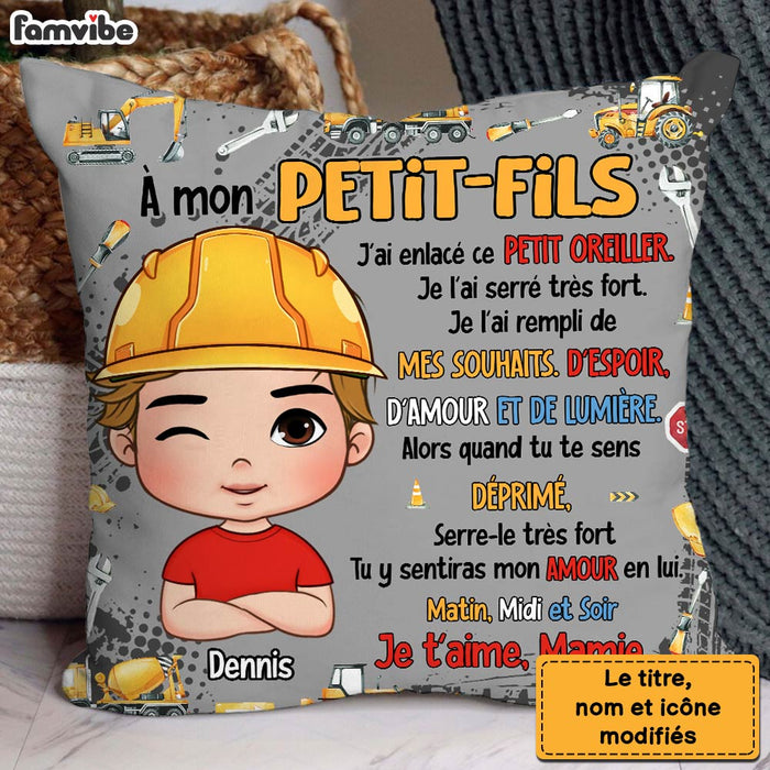Personalized French Gift For Grandson Excavators Construction Machines Pillow  30733 1