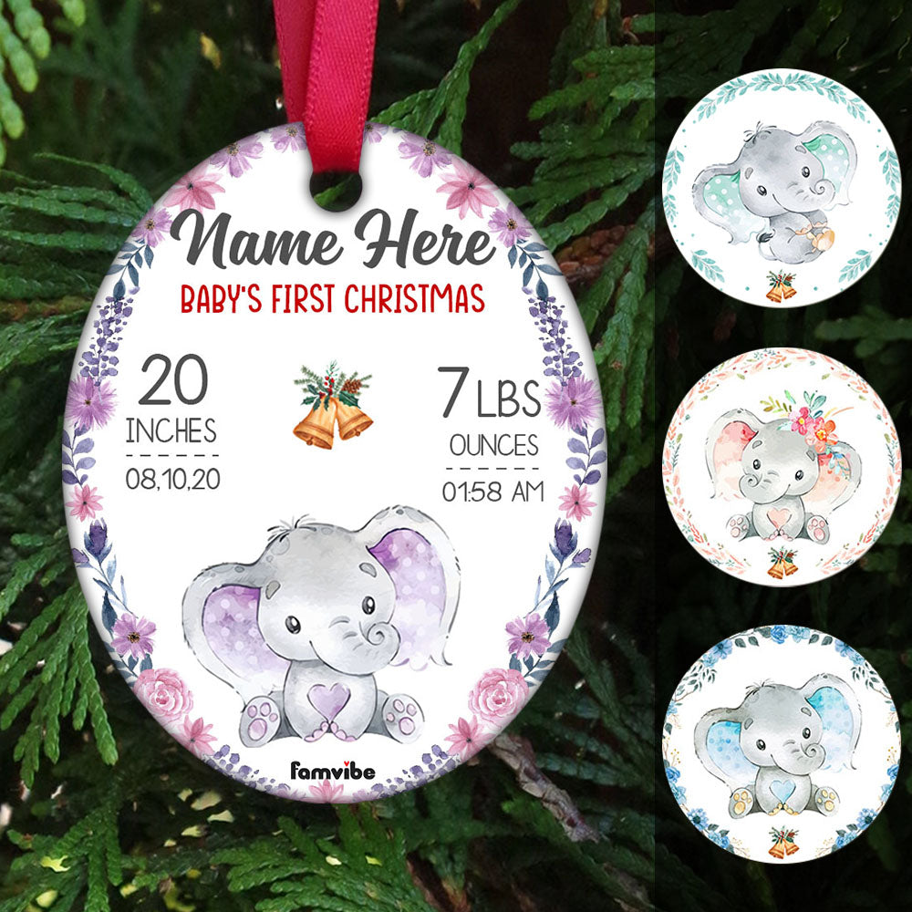 Personalized Elephant Baby First Christmas Oval Ornament AG186 73O58