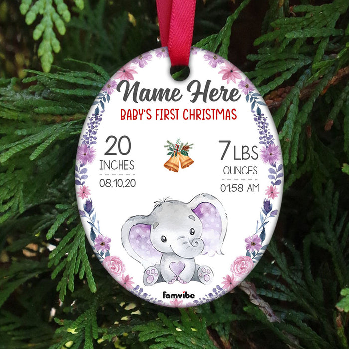 Personalized Elephant Baby First Christmas Oval Ornament AG186 73O58 1