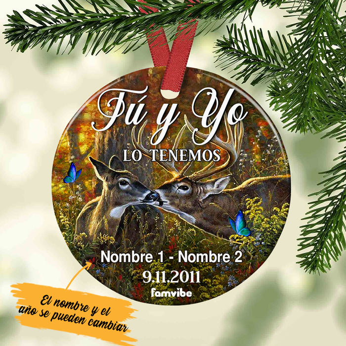 Personalized Deer Hunting Couple Pareja Spanish Circle Ornament AG191 73O57 1