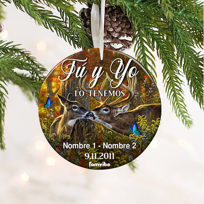 Personalized Deer Hunting Couple Pareja Spanish Circle Ornament AG191 73O57 1