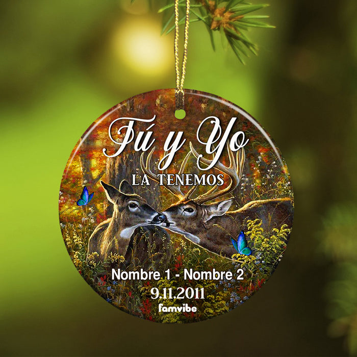 Personalized Deer Hunting Couple Pareja Spanish Circle Ornament AG191 73O57 1