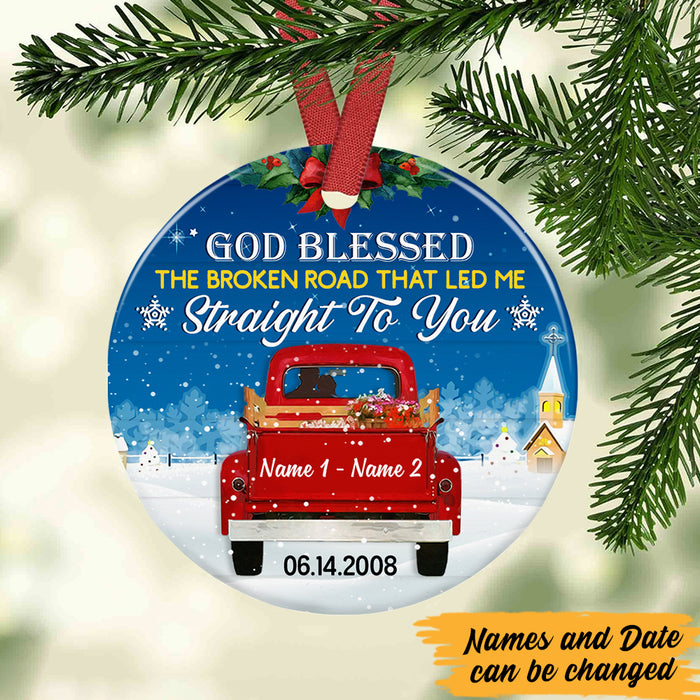 Personalized Couple Red Truck Christmas Circle Ornament AG243 87O47 1