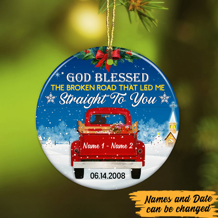 Personalized Couple Red Truck Christmas Circle Ornament AG243 87O47 1