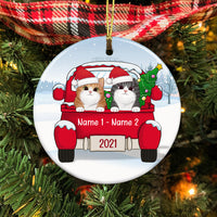 Personalized Cat Christmas Red Truck Circle Ornament AG264 81O34 thumb 1