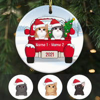 Personalized Cat Christmas Red Truck Circle Ornament AG264 81O34 thumb 1