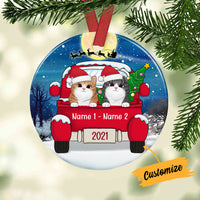 Personalized Cat Christmas Red Truck Circle Ornament AG264 81O34 thumb 1