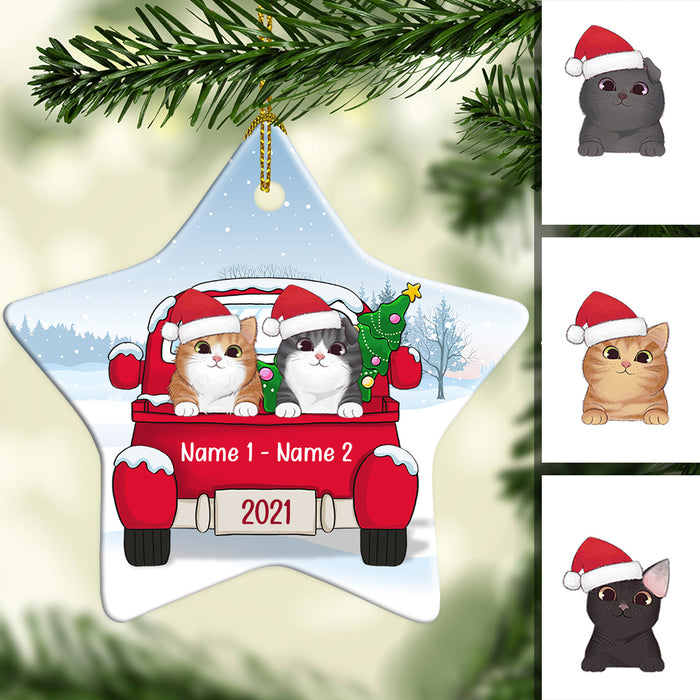 Personalized Cat Christmas Red Truck Star Ornament AG262 81O34 1